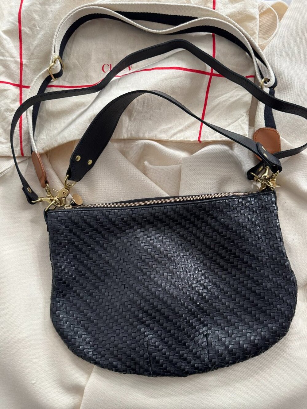 Clare V "Moyen" Messenger Bag in Black Zig Zag Leather